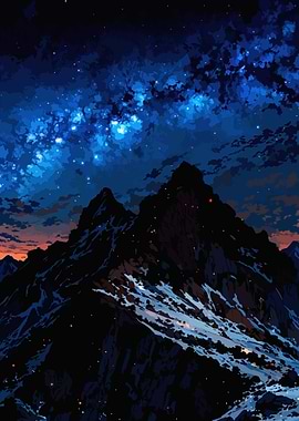 Night Sky Over Snowy Mountains