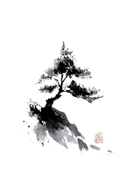 Ink Wash Painting of a Tree