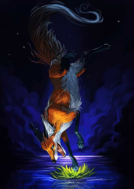 Fox Diving into Water Digital Art