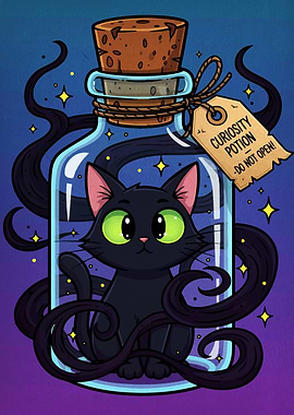 Curiosity Potion with Black Cat