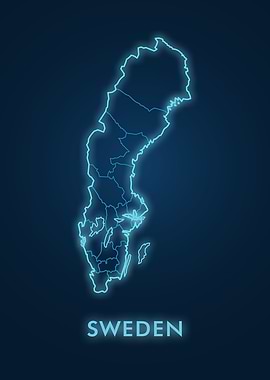 Sweden Map Neon Blue