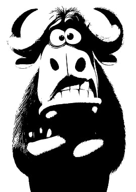 Cartoon Buffalo Black and White