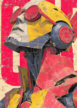 Retro Robot Portrait with Red Glasses