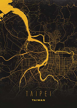 Taipei, Taiwan - Golden City Map Art Print