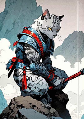 Armored Cat Warrior with Katana