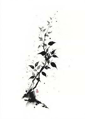 Ink Wash Painting of a Branch