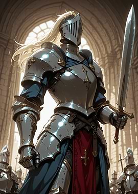 Knight in shining armor with sword