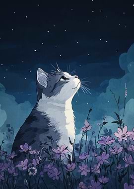 Cat Gazing at Stars