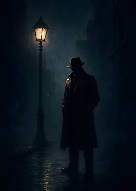 Noir Detective in Rainy Alley