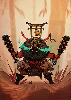 Japanese Oni with Clubs Illustration