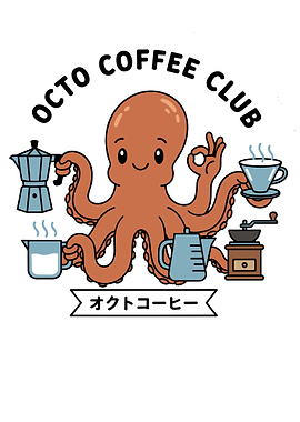 Octo Coffee Club Cartoon Illustration
