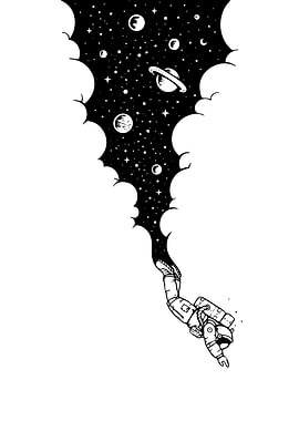 Astronaut in Space Black and White