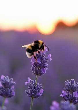 Bumblebee on Lavender at Sunset