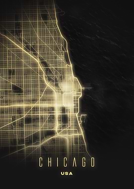 Chicago, USA - Radiant City Grid Map Art