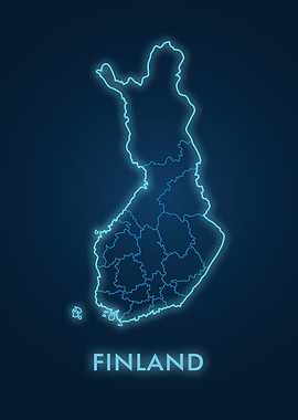 Finland Map Neon Blue