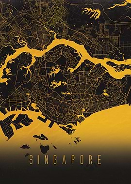 Singapore - Modern Golden City Map Poster