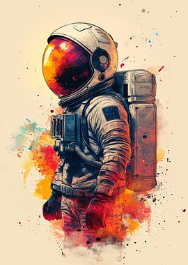 Watercolor Astronaut in Space Suit