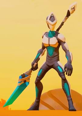 Stylized Warrior in Desert Landscape