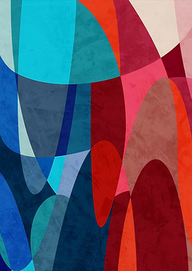 Abstract Geometric Shapes in Blue and Red