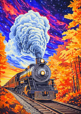 Vintage Train Autumn Landscape