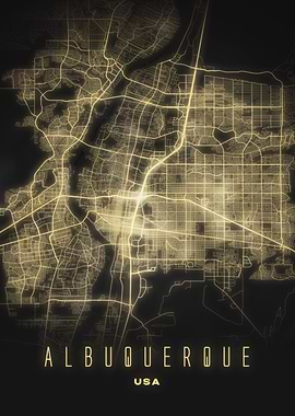 Albuquerque, USA - Illuminated Streets Map Art Print