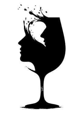 Wine Glass Silhouette with Faces