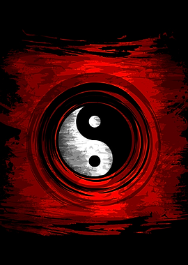 Yin Yang Symbol with Red Brushstrokes