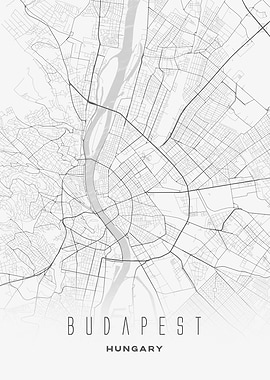 Budapest, Hungary - Urban Downtown City Map Print