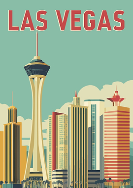 Las Vegas Cityscape Retro Poster Art