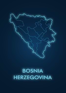 Bosnia and Herzegovina Neon Map