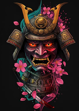 Samurai Mask with Cherry Blossoms