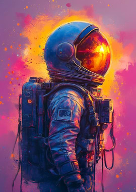 Astronaut in Space Suit with Colorful Background