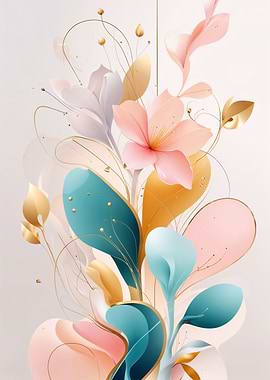 Pastel Teal and Gold Abstract Floral