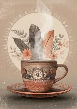Boho Tea Cup with Feathers