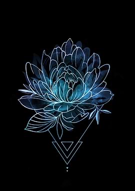 Blue Flower Geometric Design on Black