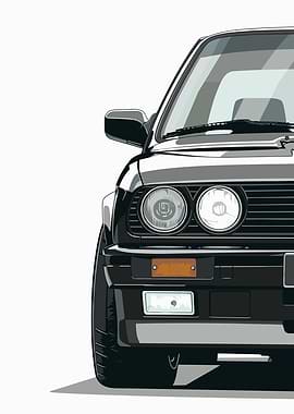 Black BMW E30 Front View