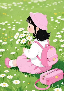 Girl Flowers Meadow