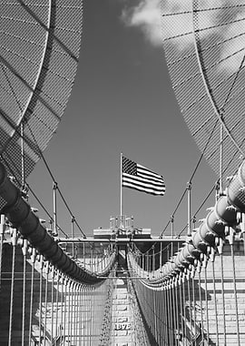Brooklyn Bridge with American Flag