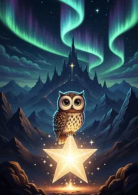 Owl on Starry Night Landscape