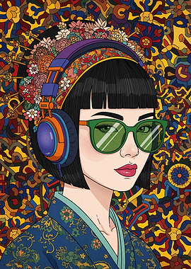 Stylish Woman with Headphones and Glasses