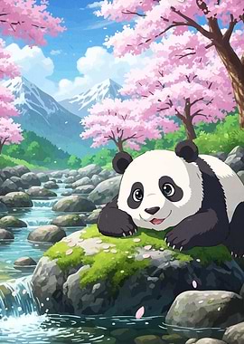 Panda Cherry Blossom Landscape