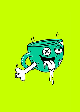 Cartoon Zombie Coffee Cup Illustration