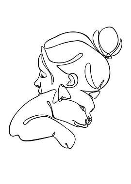 Woman and Cat Line Art