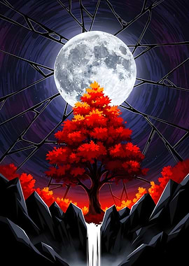 Autumn Tree Under Moonlight