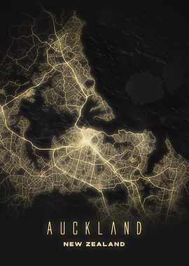 Auckland, New Zealand - Luminous Urban Street Map