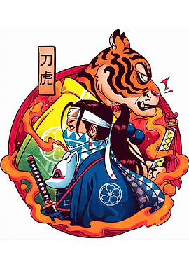 Samurai Warrior with Tiger and Mask