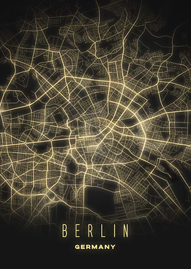 Berlin, Germany - Night Glow Urban City Map