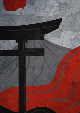 Japanese Torii Gate with Mount Fuji