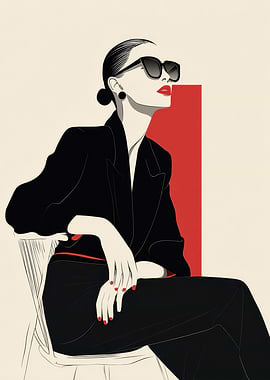 Elegant Woman in Black Suit Illustration