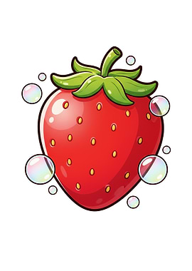Cartoon Strawberry with Bubbles